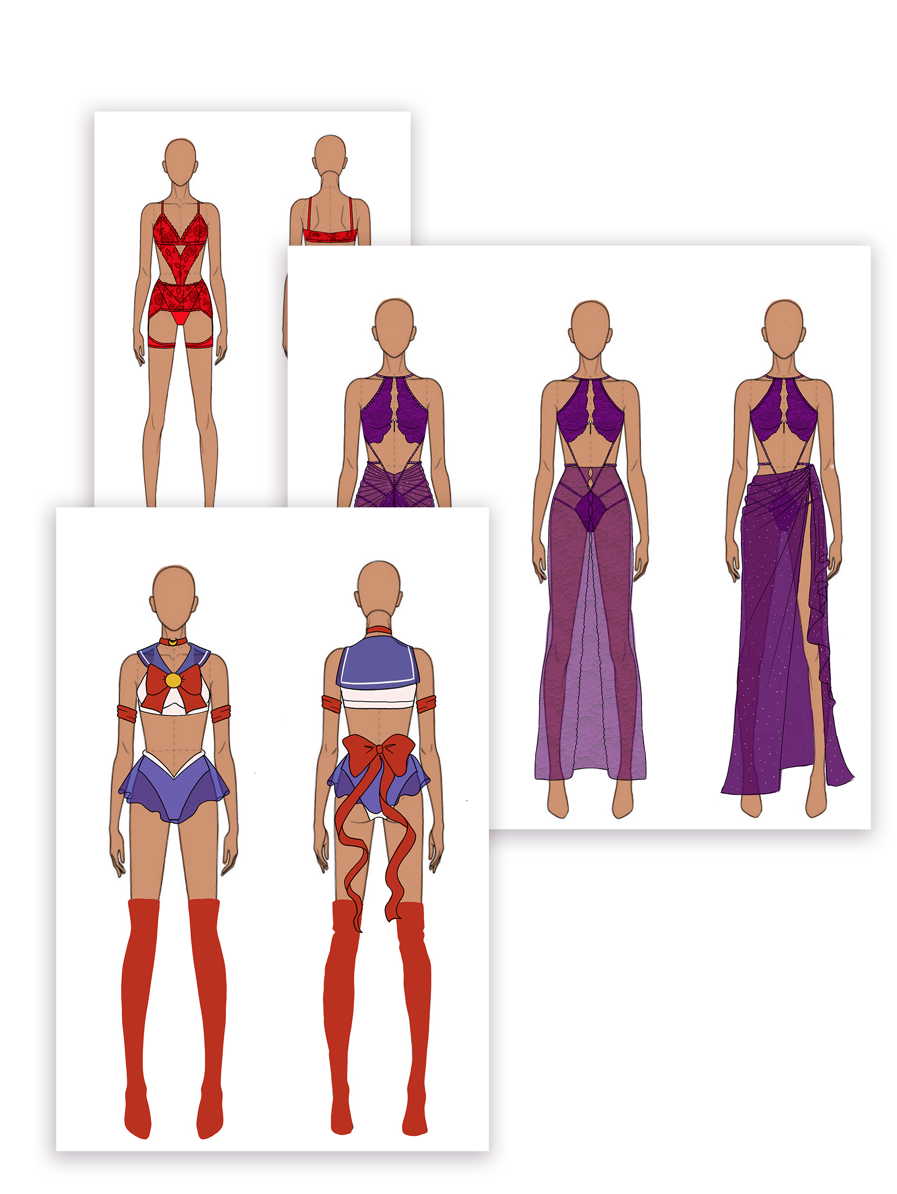 Custom costume design sketches and mood boards